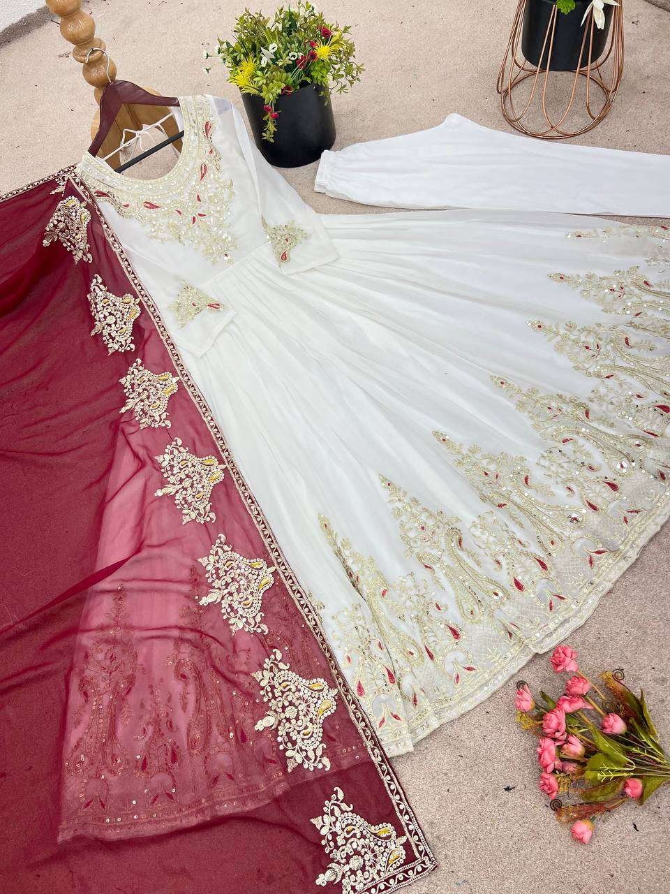 Women's Georgette Embroidery Sequence Work Anarkali Kurti With Dupatta Set - Image 7